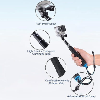 Selfie Stick + Camera Float Accessories Kit for GoPro,19” Waterproof Hand Grip Extension Portable Adjustable Monopod Pole for GoPro Hero 13 12 11 10 9 8 MAX 7 Black Silver White/6/5 Black/5S