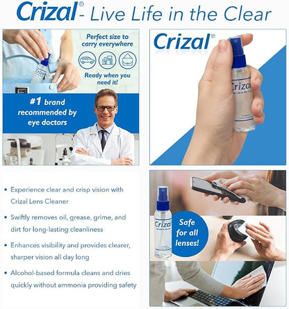 Eyeglass Lens Cleaner Bundle, Doctor Recommended for Anti Reflective Lenses and Coating, 2oz Crizal Spray w/XL Microfiber Cloth, 1 Pack