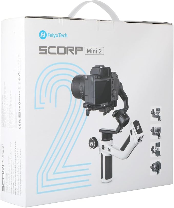 FeiyuTech SCORP Mini 2 (White) Gimbal Stabilizer for Camera & Smartphone, 3-Axis Handheld Gimbal with AI Tracking, Gesture Control, Quick Release, Touchscreen, for Vlogging YouTube TikTok GoPro