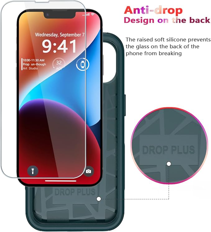 Diverbox for iPhone 14 Case [Shockproof] [Dropproof] [Tempered Glass Screen + Camera Lens Protector],Heavy Duty Protection Phone Case Cover for Apple iPhone 14 (Dark Green)