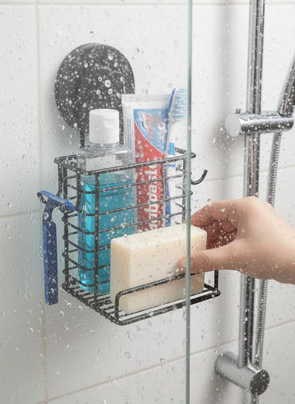 Toothbrush Holder Suction Cup Wall Mounted Toothpaste and Toothbrushes Holder Shelf for Soap Dish or Phone Powerful Vacuum System Rustproof Stainless Steel Organizer Electric Toothbrush (Black)