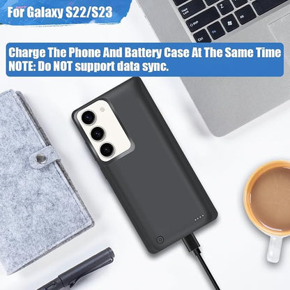 [New Battery Case for Samsung Galaxy S23 / S22, 10000mAh Rechargeable Extended Battery Charging Charger Case, Add 200% Extra Juice (6.1 Inches) Black
