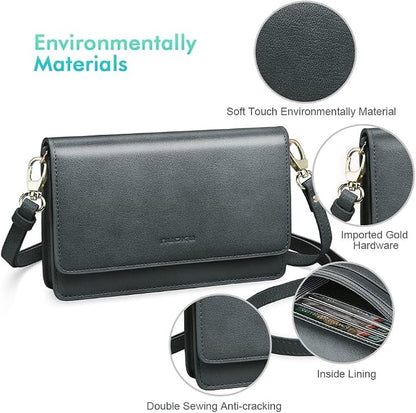 nuoku Women Small Crossbody Bag Cellphone Purse Wallet with RFID Card Slots 2 Straps Wristlet