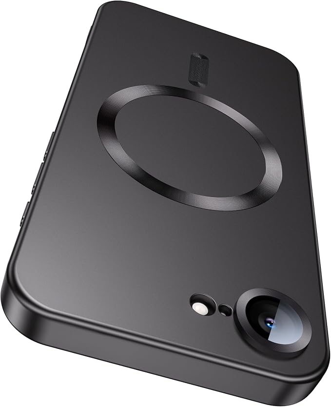 Magnetic for iPhone 17e Case/iPhone 16e Case [Compatible with MagSafe][Built-in Camera Lens Protector] Slim Soft Silicone Bumper Shockproof Metallic Luster 17e Phone Case (Black)