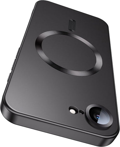Magnetic for iPhone 17e Case/iPhone 16e Case [Compatible with MagSafe][Built-in Camera Lens Protector] Slim Soft Silicone Bumper Shockproof Metallic Luster 17e Phone Case (Black)