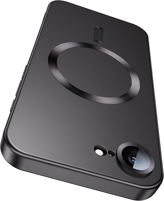 Magnetic for iPhone 16e / 17e Case [Compatible with MagSafe][Built-in Camera Lens Protector] Slim Soft Silicone Bumper Shockproof Metallic Luster 17e Phone Case (Black)