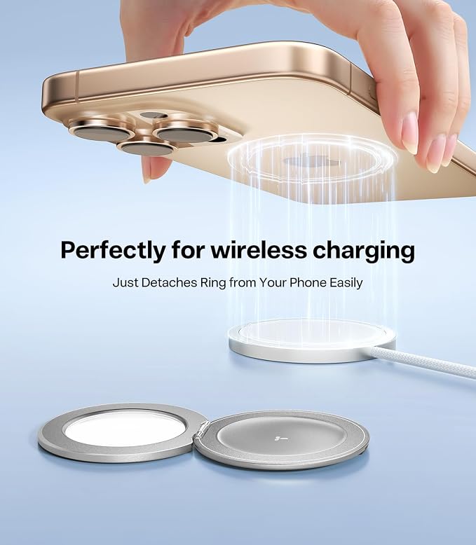 TORRAS 2026 Upgraded (Gen 7.0) Magnetic Phone Grip Ring Stand Holder, Comfortable Silicone Ring, Compatible with MagSafe Accessories 4-in-1 Kickstand for iPhone 17 pro max 16 15 14 13, Android,Silver