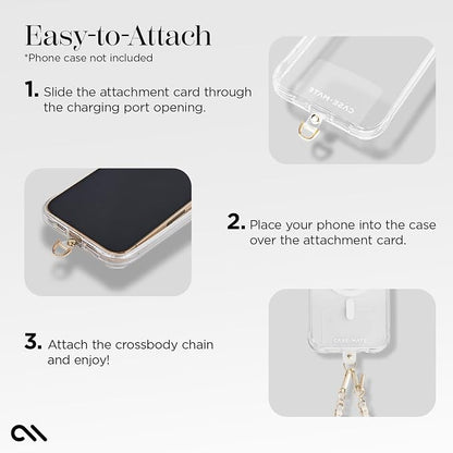 Case-Mate Crossbody Phone Lanyard [Works with All Phones] Hands-Free Strap - Leather Cell Phone Charm - Neck Chain Holder for iPhone 17 Pro Max /16 Pro Max /15/14/13/S26 Ultra - Gold Chain Tan Leather
