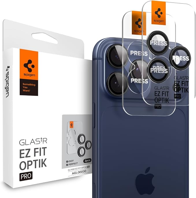 Spigen Camera Lens Screen Protector [GlasTR EZ Fit Optik Pro] Designed for iPhone 17 Pro Max | iPhone 17 Pro | iPhone 16 Pro Max | 16 Pro | iPhone 15 Pro Max | 15 Pro - Black [2 Pack]
