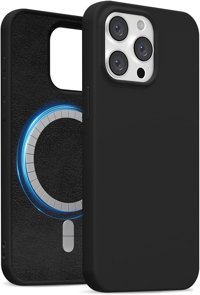 for iPhone 13 Pro Case Silicone Compatible with Magsafe Case, Ultra Slim Thin Magnetic Phone Cases Mag Safe, Cute Soft Rubber Gel TPU Matte Plain Wireless Charging Cover for Women, Black