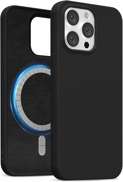 for iPhone 13 Pro Case Silicone Compatible with Magsafe Case, Ultra Slim Thin Magnetic Phone Cases Mag Safe, Cute Soft Rubber Gel TPU Matte Plain Wireless Charging Cover for Women, Black