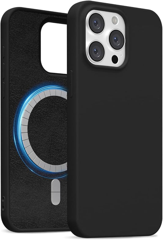for iPhone 13 Pro Case Silicone Compatible with Magsafe Case, Ultra Slim Thin Magnetic Phone Cases Mag Safe, Cute Soft Rubber Gel TPU Matte Plain Wireless Charging Cover for Women, Black