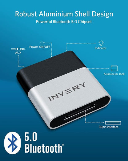 INVERY DockLinQ Pro Bluetooth 5.0 Adapter Receiver for Bose Sounddock and 30 pin iPod iPhone Music Docking Station(Not for Cars)