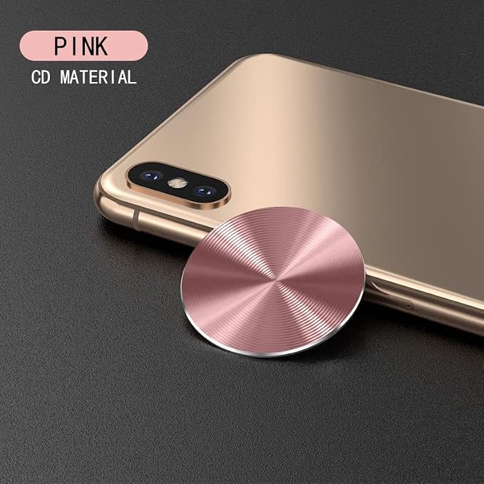 SALEX Cute Pink Metal Plates Set 4 Pack for Magnetic Car Mount. Kit of 4 Rose Gold Round Discs Without Holes for Phone Holder, Case. Strong 3M Adhesive Cell Phone Magnet Stickers Replacement