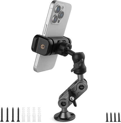 Wall Mount Phone Holder Drilling Base Heavy Duty iPhone Stand,360° Adjustable 2-Stage Arms Mount for Wall/Desk/Car/Truck/Van Dashboard,Compatible with 3.5~7.5" iPhone/HTC/LG/Nexus/Huawei Smartphone