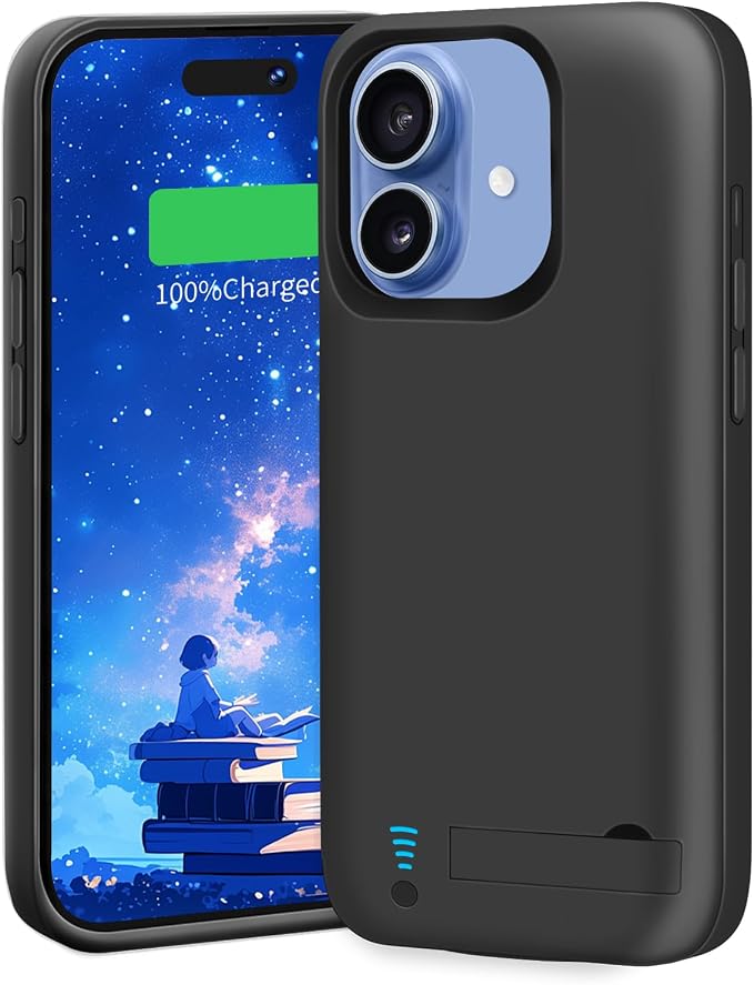Battery Case for iPhone 17 / iPhone 16 Pro, 5000mAh Rechargeable Extended Battery Charging/Charger Case, Add 100% Extra Juice (6.3 Inches) Black