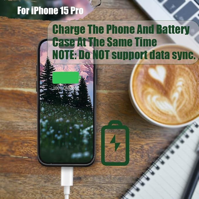 Sitong Battery Case for iPhone 15 Pro, 5000mAh Rechargeable Extended Battery Charging/Charger Case, Add 100% Extra Juice (6.1 inch) Black