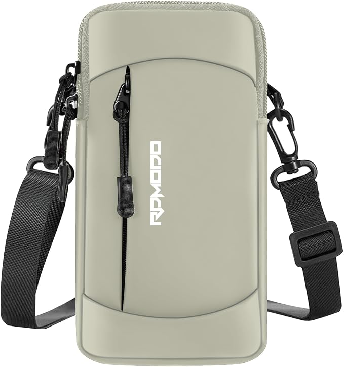 Phone Holder for Running, Waterproof Armband with Crossbody Strap, Lightweight Running Armband Phone Holder, Adjustable Elastic Running Band for iPhone Samsung 7.5 Inch (Crossbody Bag Khaki)