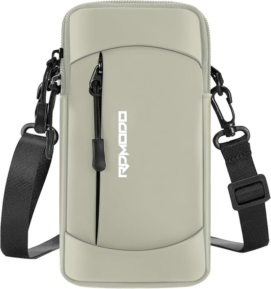 Phone Holder for Running, Waterproof Armband with Crossbody Strap, Lightweight Running Armband Phone Holder, Adjustable Elastic Running Band for iPhone Samsung 7.5 Inch (Crossbody Bag Khaki)