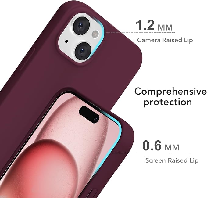 for iPhone 15 Case Silicone Compatible with Magsafe Case, Ultra Slim Thin Magnetic Phone Cases Mag Safe, Cute Soft Rubber Gel TPU Matte Plain Wireless Charging Cover for Women, Burgundy Maroon