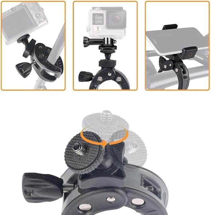UTEBIT Camera Mount Clamp with 360° Rotataion 1/4 Screw Head + Cell Phone Tripod Mount and Adapter Mount Compatible for Gopro Action Cam Bike Motorcycle Handlebar