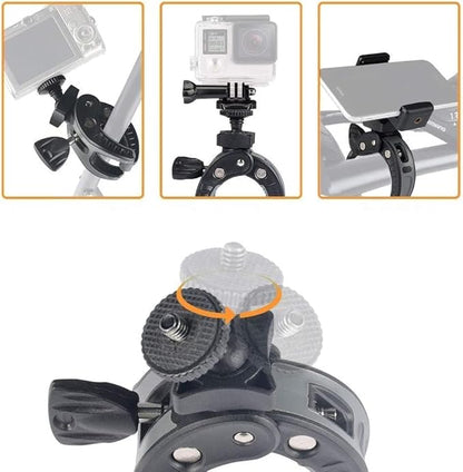 UTEBIT Camera Mount Clamp with 360° Rotataion 1/4 Screw Head + Cell Phone Tripod Mount and Adapter Mount Compatible for Gopro Action Cam Bike Motorcycle Handlebar