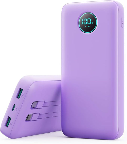 Portable Charger 40800mAh Power Bank with Built-in Cables,PD 25W USB C in&Out Power Bank Fast Phone Charging,QC4.0 5 Output Travel Camping Essential Battery Pack for iPhone 17/16,Samsung etc-Purple