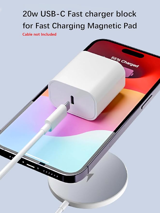 USB C Charger Block 20w for Apple MagSafe Charger iPhone 16/15/14/13/12/AirPods (Only Type-C Power Adapter, Cable not Included), White 1-Pack