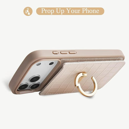 CUSTYPE Compatible with iPhone 17 Pro Max Wallet Case with Card Holder,180°Ring Holder Kickstand Card Slots Case,PU Leather Protective Case for iPhone 17 Pro Max 6.9inch-Beige