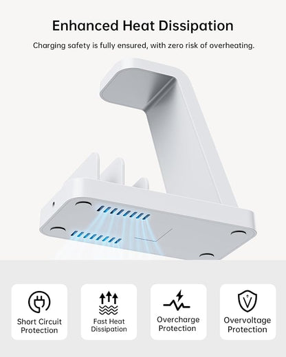 Wireless Charger for Samsung: 5 in 1 Samsung Wireless Charging Station for Galaxy S26Ultra/S25/S24, Charger Dock Stand for Galaxy Watch8/7/6/5, Android Charging Station for All USB-C Buds, White