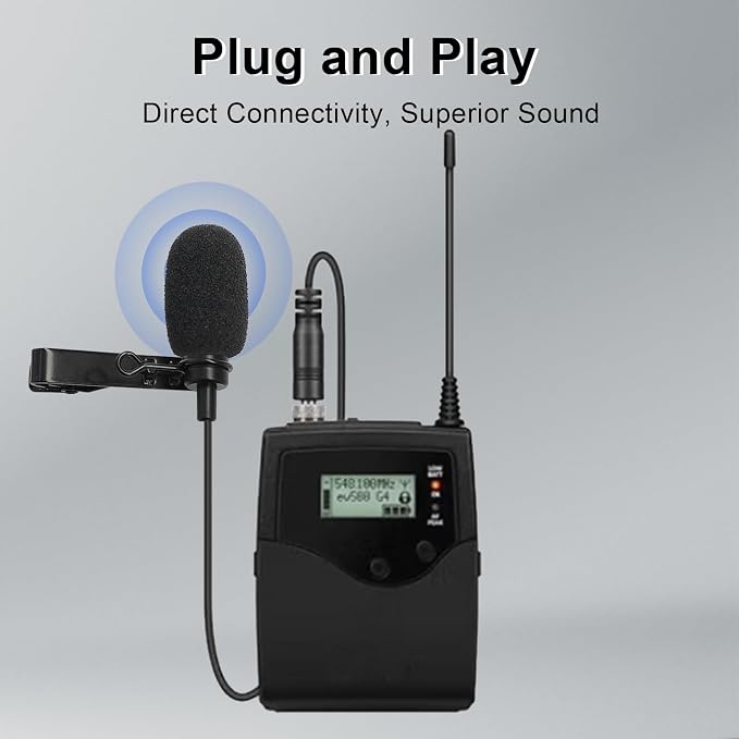 Lavalier Lapel Microphone Compatible with Sennheiser Wireless System Bodypack Transmitter EW100 G4 EW300 G1 G2 G3, EWD1, ME2, ME3, ME4 Omnidirectional Condenser Mic (3.5mm Screw Lock Plug)