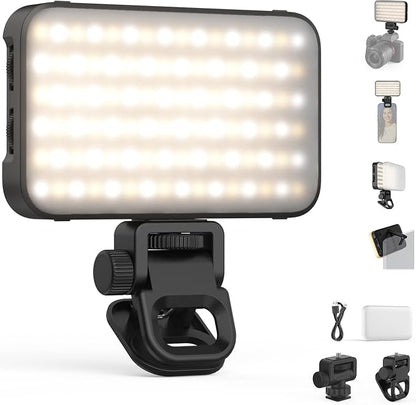 NEEWER Entry Level Version Phone Selfie Light for iPhone, 2500-9000K CRI80 2000mAh Rechargeable Plastic Clip on Makeup Streaming Recording Laptop Computer Video Conference Fill Lighting, N15