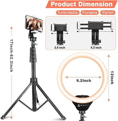 Aureday 12” LED Ring Light with Stand and Phone Holder, Video Light 3000K-6000K Dimmable Selfie Ringlight for YouTube Video/Live Stream/Makeup