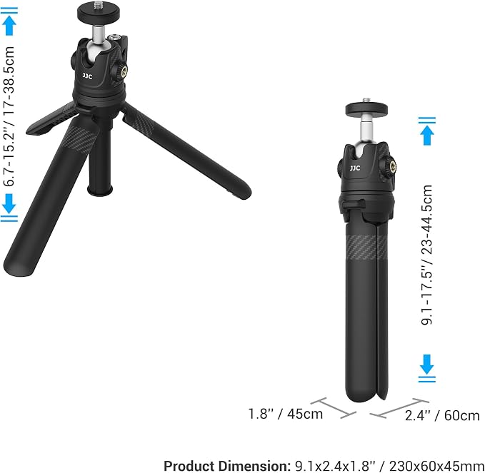 JJC 2 in 1 Extendable Mini Vlogging Tripod & Selfie Stick for Sony ZV-E10 II ZVE10 ZV-1F ZV1F ZV-1 II ZV1 RX100 VII A6100 A6400, Canon PowerShot V1 SX740 HS G7X Mark III II EOS R100 R50 R10 & More