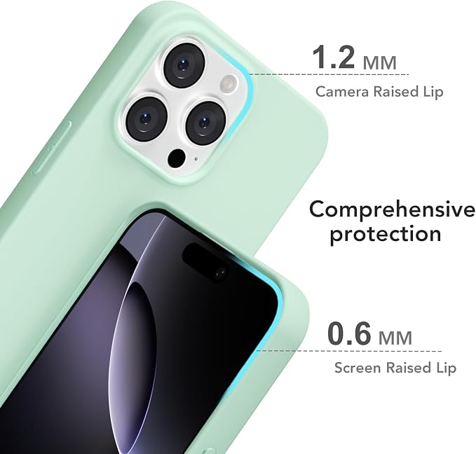 for iPhone 16 Pro Max Case Silicone Compatible with Magsafe Case, Ultra Slim Thin Magnetic Phone Cases Mag Safe, Cute Soft Rubber Gel Matte Plain Wireless Charging Cover for Women, Mint Green