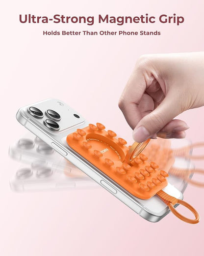 Syncwire Magnetic Suction Phone Mount for MagSafe, Silicone Octo Cup Buddy Sticky Grip Ring Holder, Hands-Free/Selfie/Video for TikTok & Instagram Influencer/Creator, iPhone Compatible,Orange