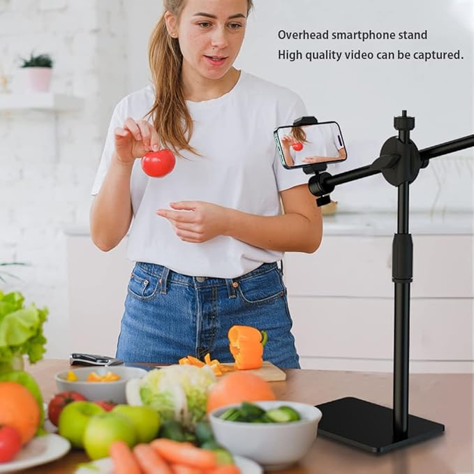 Overhead Phone and Camera Mount Stand for YouTube Live Video Cooking Makeup and Crafts - Compatible with iPhone Logitech Webcam