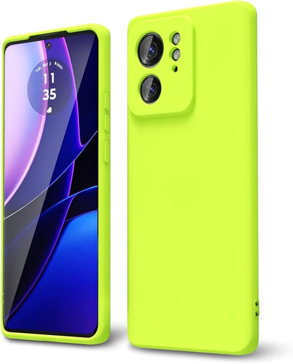 Oakxco for Motorola Moto Edge 2023 Phone Case Liquid Silicone, Neon Bright Solid Color, Thin Slim Soft Rubber Gel Matte TPU Plain Simple Protective Cover for Women Girl Cute Aesthetic, Neon Green Lime