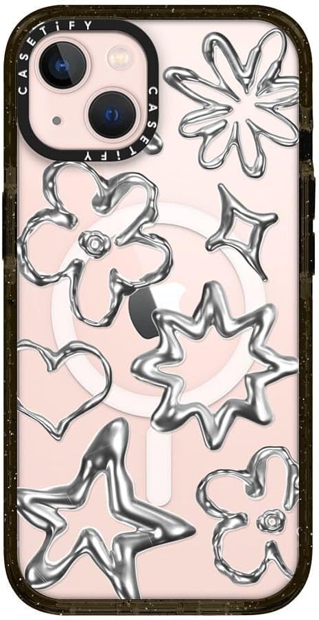 CASETiFY Impact iPhone 13 Case [ 6.6ft Drop Protection/Compatible with Magsafe ] Chrome Doodles - Clear Black