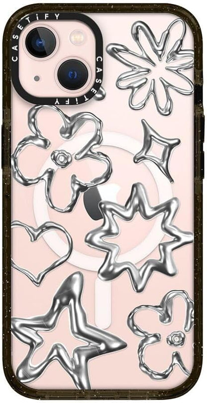 CASETiFY Impact iPhone 13 Case [ 6.6ft Drop Protection/Compatible with Magsafe ] Chrome Doodles - Clear Black