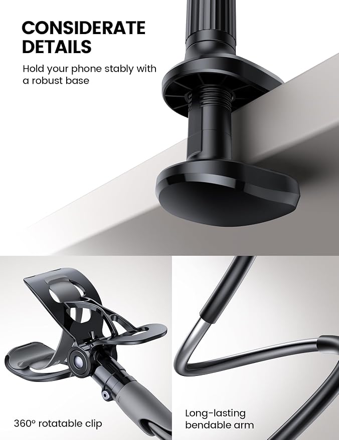 Lamicall Gooseneck Phone Holder for Bed - Cell Phone Mount Clamp Clip, Flexible Long Arm, Overhead Mount for Desk Headboard Bedside, Gifts for iPhone Air 17 Pro Max, 16 15 14 Pro Max and 4-7" Phone