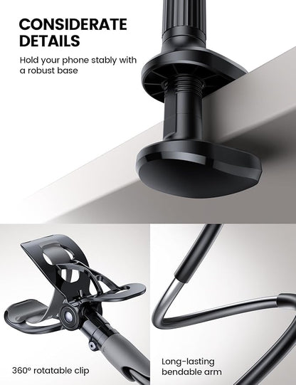 Lamicall Gooseneck Phone Holder for Bed - Cell Phone Mount Clamp Clip, Flexible Long Arm, Overhead Mount for Desk Headboard Bedside, Gifts for iPhone Air 17 Pro Max, 16 15 14 Pro Max and 4-7" Phone