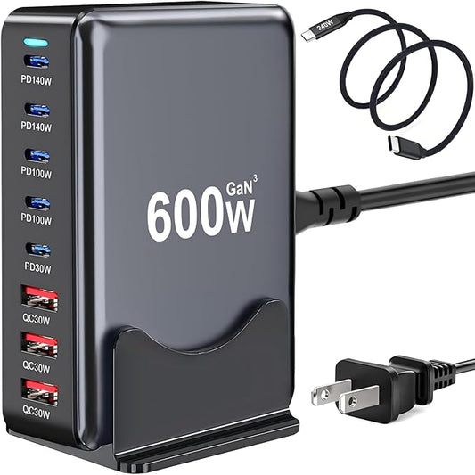 600W USB C Charger Block, Multi-port Fast USB Charging Station Dual PD 140W GaN Ⅲ Charging Station For Multiple Devices, Laptop Charger Adapter Compatible with MacBook, DELL, iPad, iPhone, Samsung etc