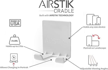 AIRSTIK Cell Phone Holder for Glass Shower, Mirror & Window | Suction Mount Universal Modular New Removable Back Plate | Reusable Waterproof for Bathroom, Kitchen, Dorm, Gym Made in USA (White)