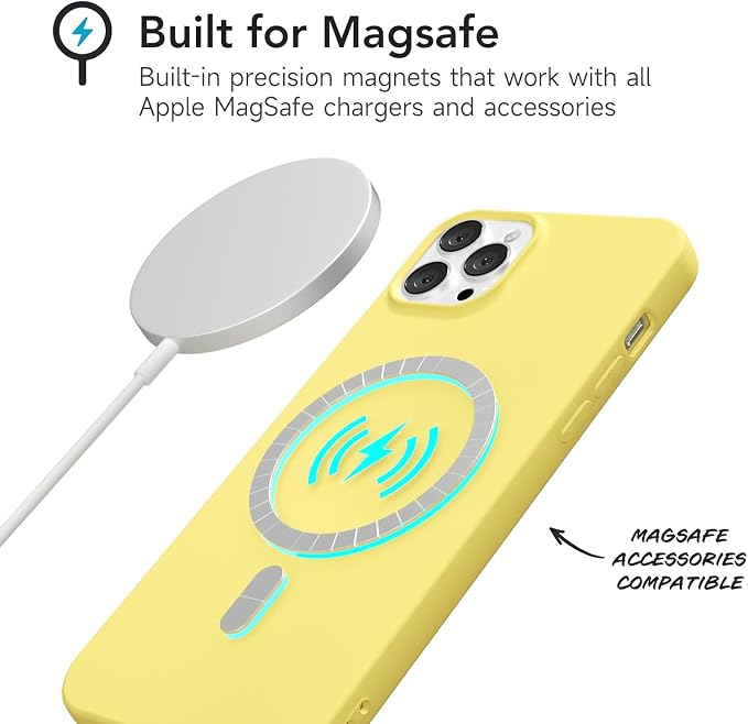 for iPhone 12 Pro Max Case Silicone Compatible with Magsafe Case, Ultra Slim Thin Magnetic Phone Cases Mag Safe, Cute Soft Rubber Gel TPU Matte Plain Wireless Charging Cover for Women, Yellow