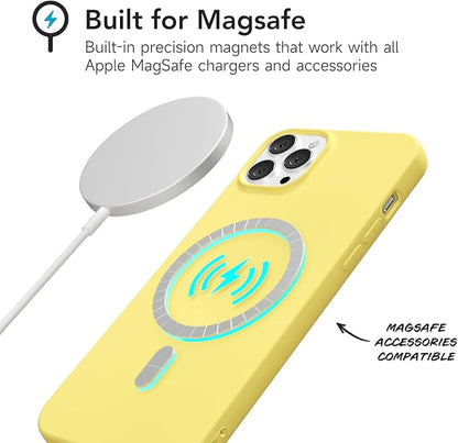 for iPhone 12 Pro Max Case Silicone Compatible with Magsafe Case, Ultra Slim Thin Magnetic Phone Cases Mag Safe, Cute Soft Rubber Gel TPU Matte Plain Wireless Charging Cover for Women, Yellow