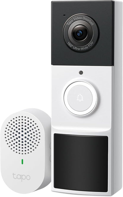 Tapo 2K Wireless Smart Video Doorbell with Chime - 160° Ultra-Wide View,Person Detection, Ring Call, 2-Way Audio, Subscription-Free Local Storage/Optional Cloud, Motion Only Alert, D210