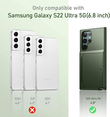 WeLoveCase for Samsung Galaxy S22 Ultra Wallet Case with Credit Card Holder & Hidden Mirror, All-Round Protection Shockproof Phone Cover Designed for Samsung Galaxy S22 Ultra, 6.8 Inch Green