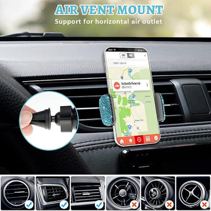 eing Car Phone Mount Cell Phone Holder with One More Air Vent Base,Bling Crystal Universal Phone Mount Holder Cradle for Dashboard,Windshield and Air Vent,Blue