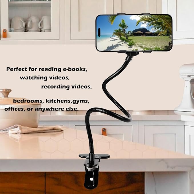 Selfdee Cell Phone Holder,Lazy Bracket, 360-degree Rotating Universal Flexible Long Arms Clip Mount Gooseneck Phones Stand for Bed Flexible Arm Adjustable Mount Clamp on Desk Bedframe (Black)